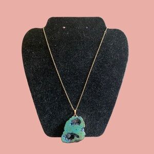 Unbranded Gold Necklace with Green and Blue Geode Pendant